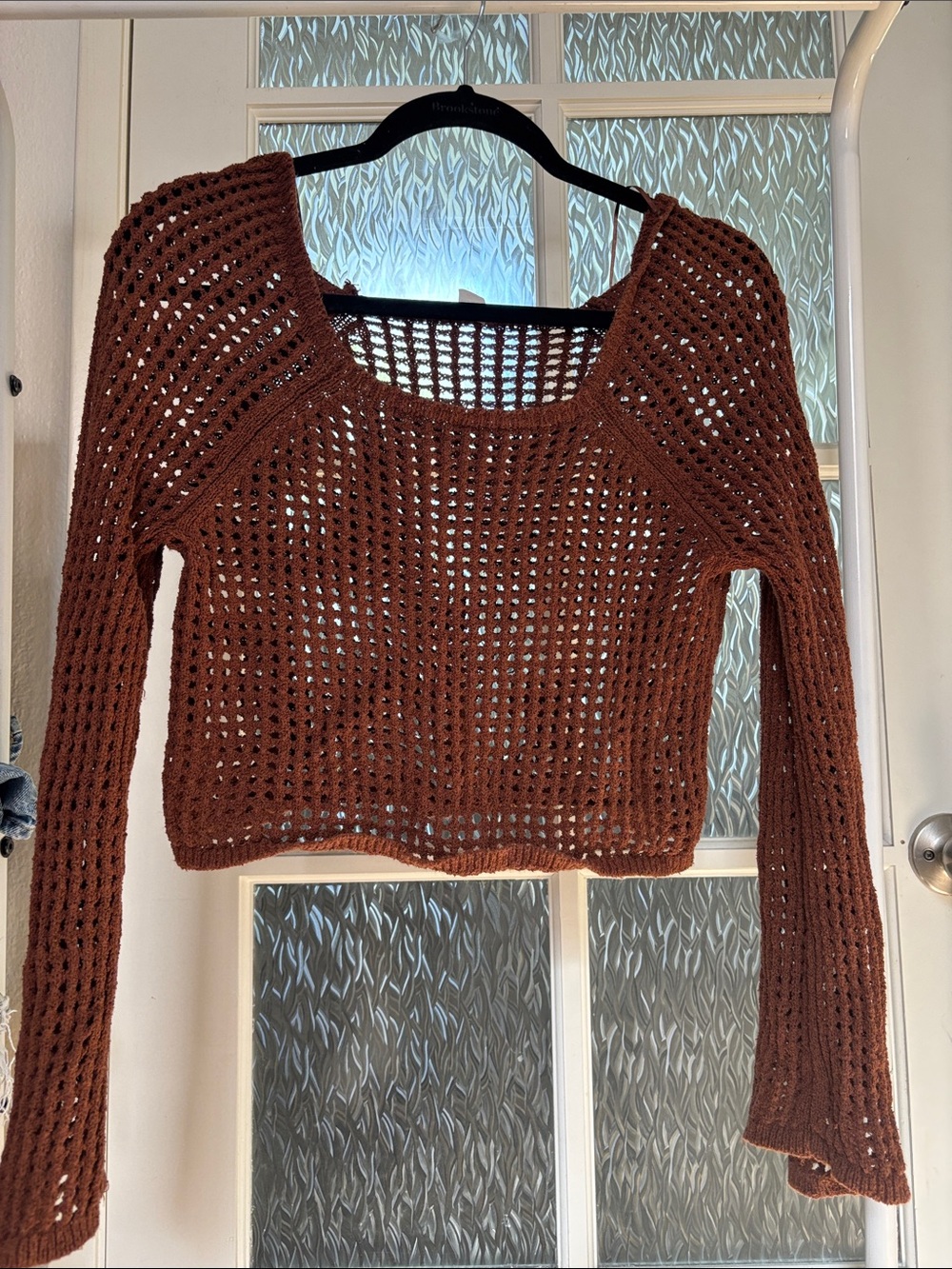 Old Navy Brown Crochet Long-Sleeve Crop Sweater